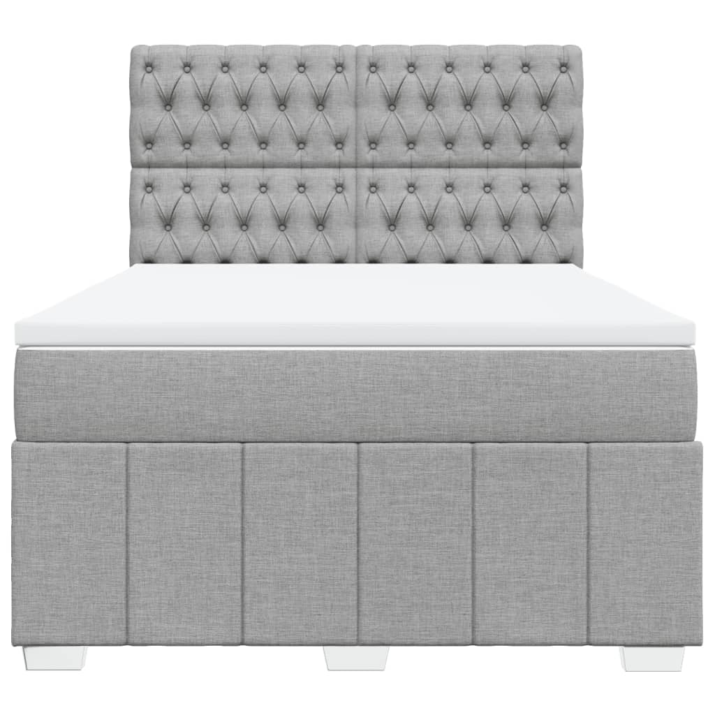 Box Spring Bed with Mattress Light Grey 140 X 190 Cm Fabric