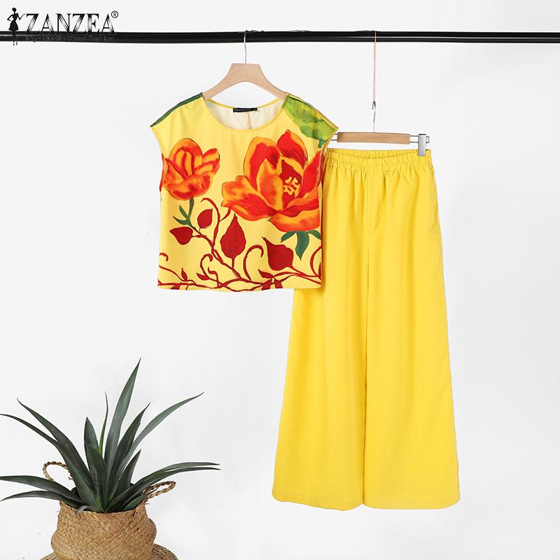 

ZANZEA Женские повседневные комплекты из двух предметов с цветочным принтом и брюками S жёлтый