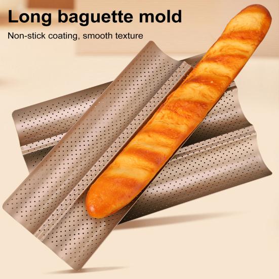 מחבת לחם בגט נון-סטיק גלי תבנית באגט מחוררת מגש אפייה בגט ללחם איטלקי מחמצת