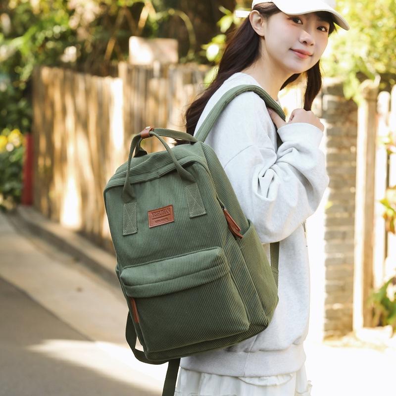 Corduroy Women Backpack Schoolbag Schoolgirl Travel Backpack