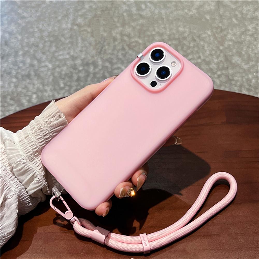 For iPhone 16 Pro Max Case Ice-Transparent Liquid Silicone+PC Phone Cover with Wrist Strap
