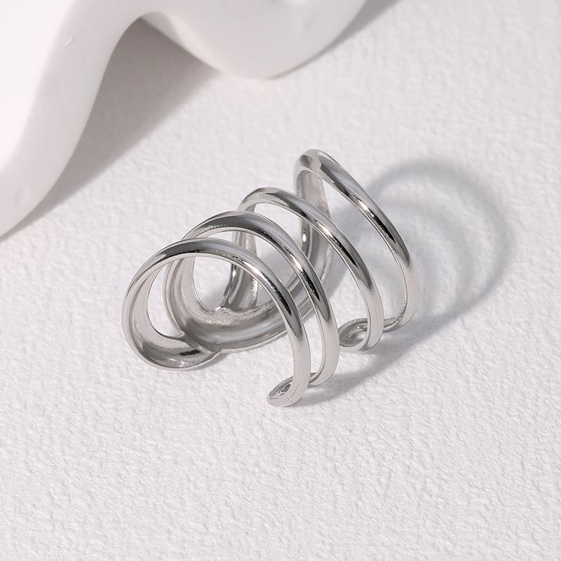 Stainless Steel Fashion Waterproof Open Ring Vintage Geometric Irregular Line Rings for Women Men Party Gift Temperament Jewelry