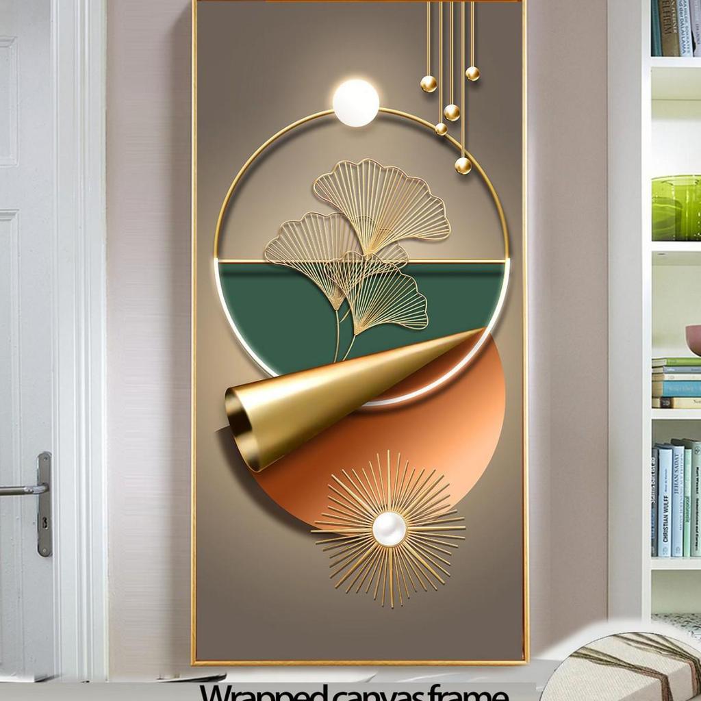 Frameless Ginkgo Leaf Abstract Wall Art for Living Room or Bedroom