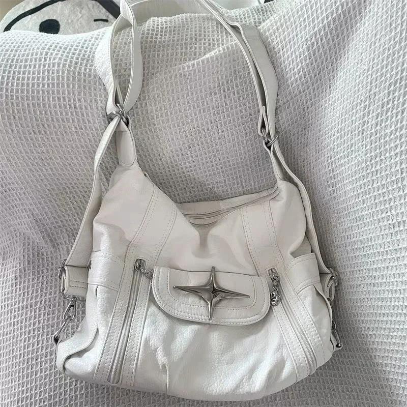 Mode Schlichte Designer Handtasche Weißes PU-Leder Cross Handtasche Y2k Große Kapazität Schultertasche Amerikanischer Stil Punk Goth
