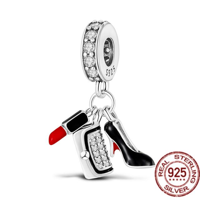 Red Motorcycle Rider & Good Fortune Carp Fish Dangle Charm Beads Fit Original Fasion 925 Sterling Silver Bracelet Women Jewelry