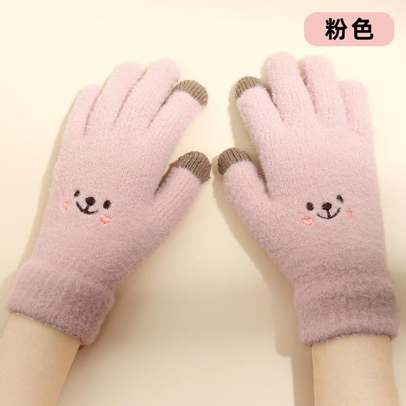 Women's autumn and winter plush knitted gloves warm and cold-proof plush imitation mink cartoon cute touch screen fashion