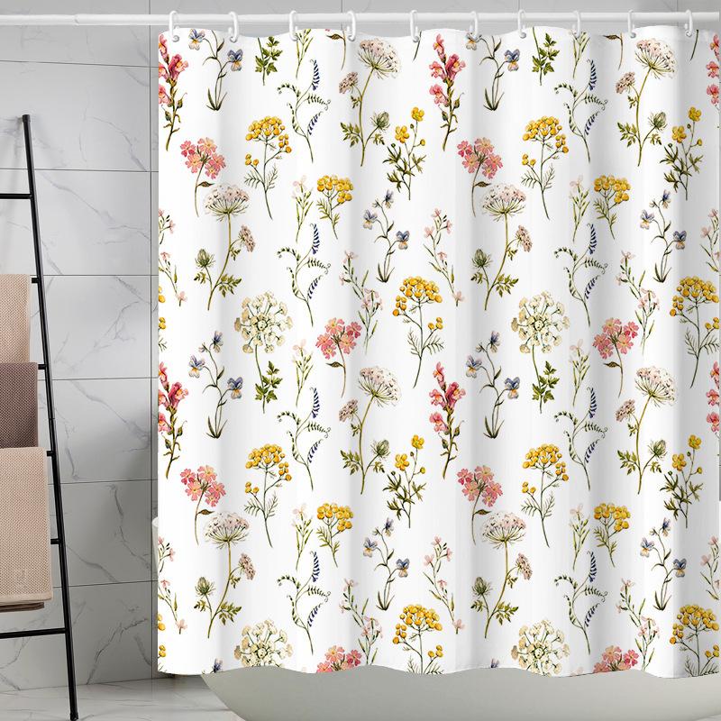 Waterproof Shower Curtain 3D Printing Tropical Jungle Plant Leaves Flowering Season Polyester Shower Curtain Free Hook