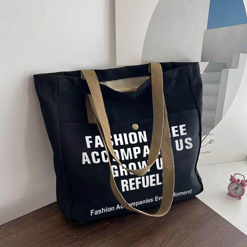 Canvas bag, women's ins, versatile shoulder bag, large-capacity book-bound student bag, handbag bag