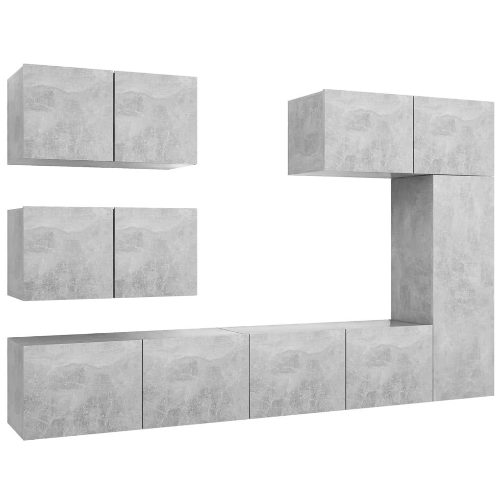 Vidaxl 6-Cz. TV Cabinet Set, Concrete Grey, Wood-Based Material