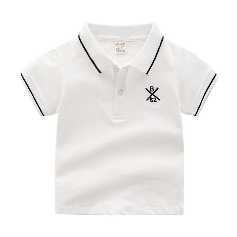 Summer Kidsren's Stripesd Lapel Casual Short-Sleeved T-Shirt Korean Style Kidsren's Polo Shirt Baby Embroidered Letter Top