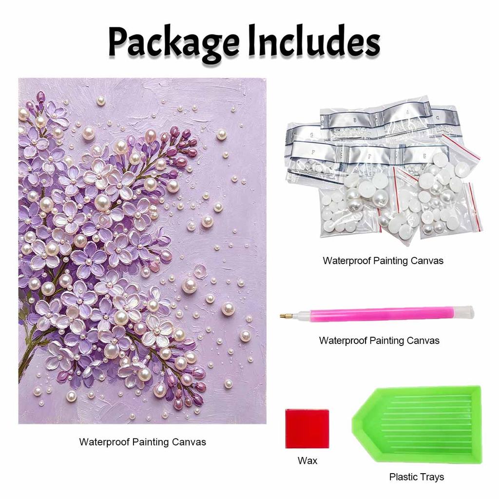 Handmade Framed Pearl Bead Painting Kit Elegant Purple Lilac Flower 3D Shiny Canvas Art Ready to Display Home Decor Modern Gift Idea