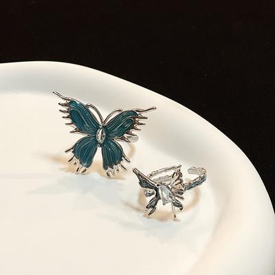 Liquid Drop Glaze Butterfly Ring, Niche Fashion Design, Personalized High-End Sense, Light Luxury Open Ring