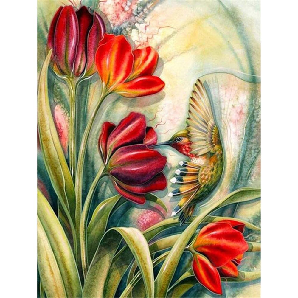 Vollquadratischer runder Bohrer Diamantmalerei Vogel Tier Strass Kit 5D Diamant Stickerei Blume Bastelset Dekor für Zuhause