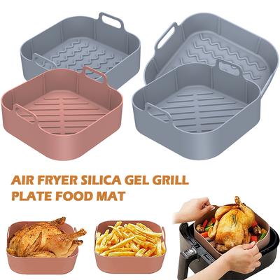 2Pcs Silicone Air Fryer Liners Nonstick Air Fryer Pan Heat Resistant Square Air Fryer Tray for 6QT Air Fryer Cooking Accessories