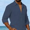 Men Long Sleeve Shirt Turndown Collar Button-Down Shirt Loose Fit Solid Color Shirt for Summer Beach Vacation Travel