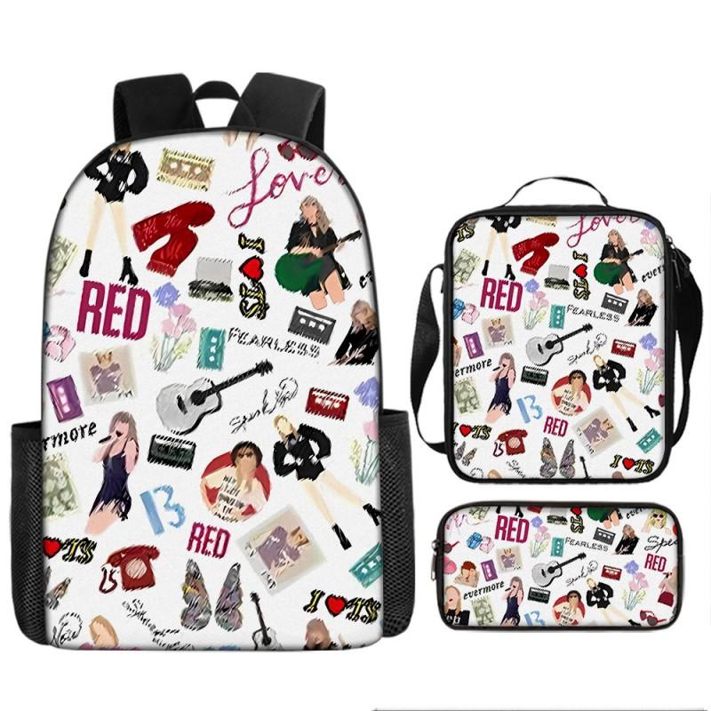 Taylor Swift Themed Kids School Backpack Set Elementary Students Oxford Fabric Breathable Lightweight With Padded Straps