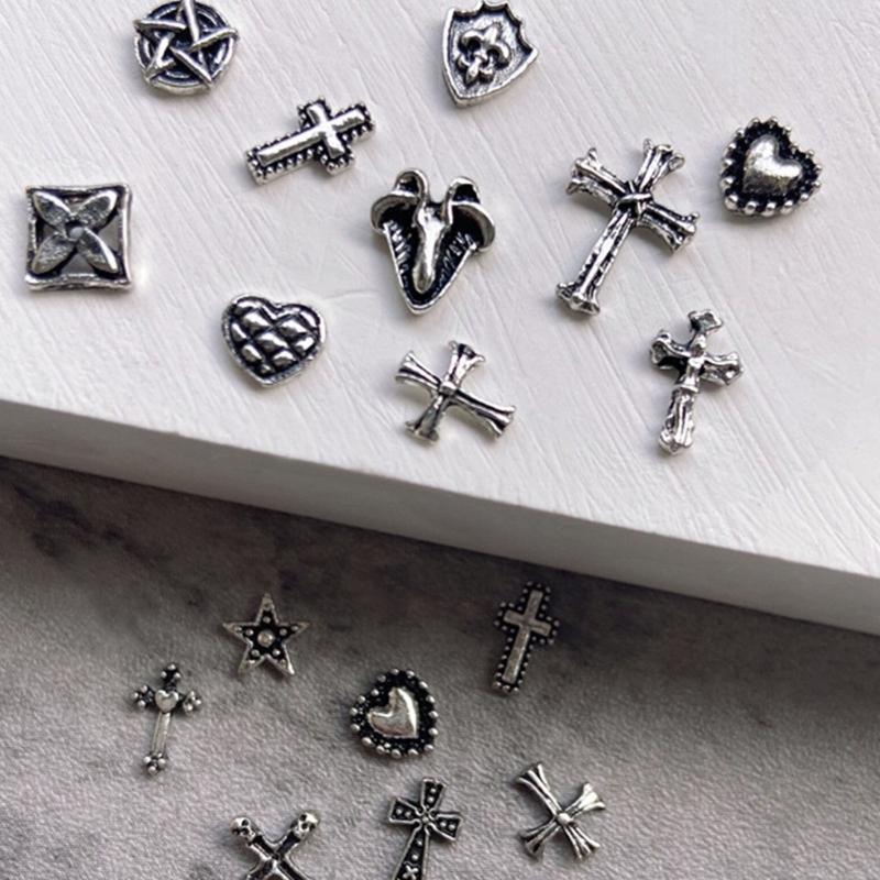 10Pcs-Cross Series 3D Nail Art Charms,Metal Punk-Chrome Hearts Nail Art Jewels Decals for Fingernail Toenail Decorations