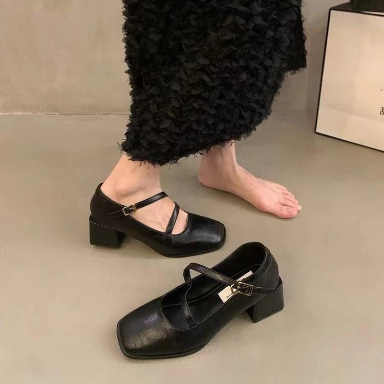 

Модные туфли Мэри Джейн, женские туфли на толстом каблуке, элегантные классические туфли в стиле ретро с квадратным носком, удобные мягкие туфли на низком каблуке для женщин 35 чёрный