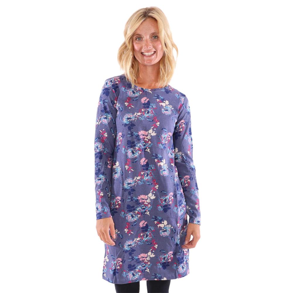 Lazy Jacks Womens/Ladies Fleur All-Over Print Long-Sleeved T-Shirt Dress