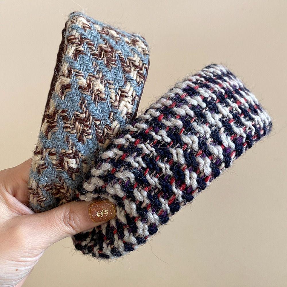 Anti-Slip Braided Headband Tweed Knitted Turban Headband Wide Brim Hairband For Women Daily Use