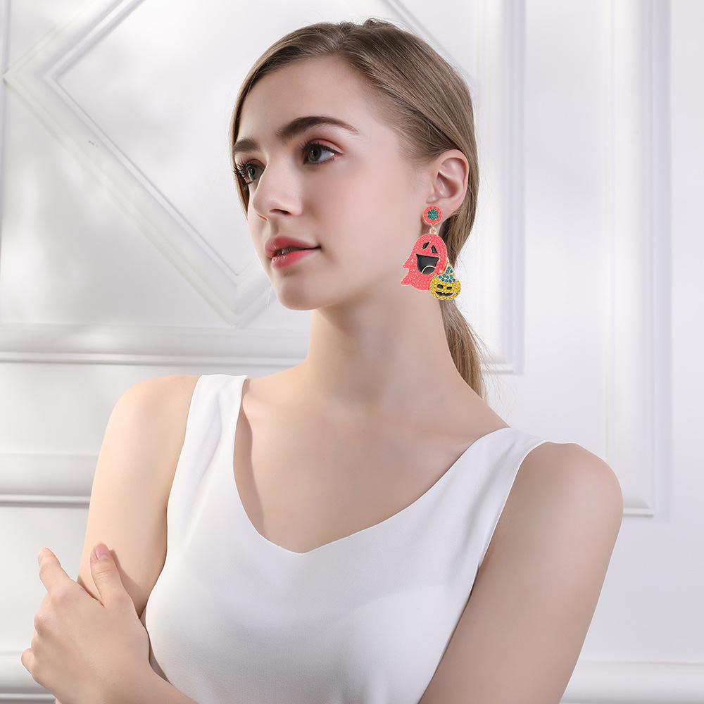 European American Halloween Pumpkin Ghost Earrings Female Niche Personality Rice Beads Exaggerated Pearl Earrings Creative Charm
