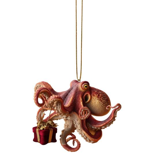 Christmas Octopus Ornament Coastal Holiday Hanging Decoration 2D Acrylic Deep Sea Xmas Tree Ornament Nautical Gift for Ocean Lovers
