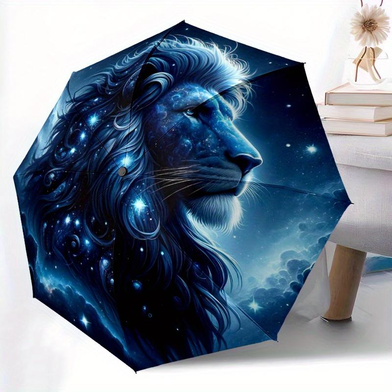 1pc Starry Sky Majesty Lion Pattern Automatic Umbrella is Fashionable and Good-Looking,  Suitable for Travel and Daily UseN087