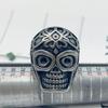 Stainless Steel Gothic Sugar Skull Ring for Men Vintage Blackened Statement Zircon with Tribal Engraving for Punk Streetwear