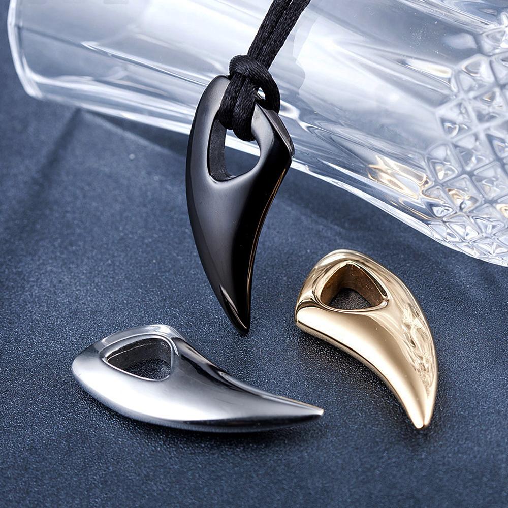 Punk Hip Hop Wolf Tooth Leather Rope Pendant Necklaces For Men Women Stainless Steel Fashion Animal Amulet Jewelry