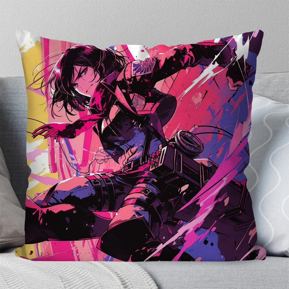 Mikasa Ackerman Anime Attack On Titan Pillow Case Square Pillow Bedroom Sofa LeisureComfortCar Living Room Home Decoration 40X40