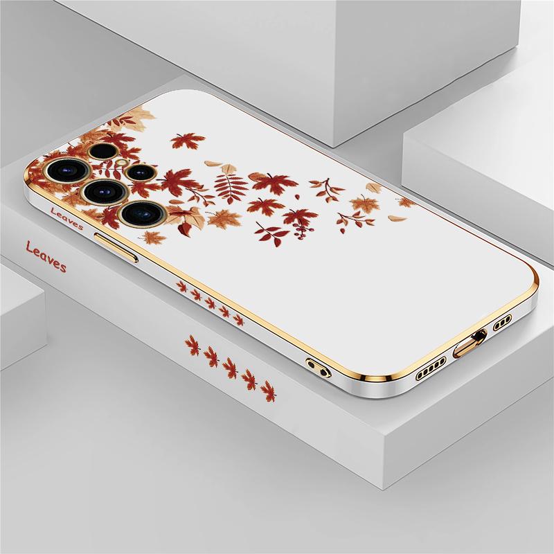 

Case for Samsung Galaxy S25 S 25 Ultra S23 FE S24 S 24 5G S22 Plus S21 FE Luxury Silicone Plating Leaves Pattern Cover S25 Ultra 5G