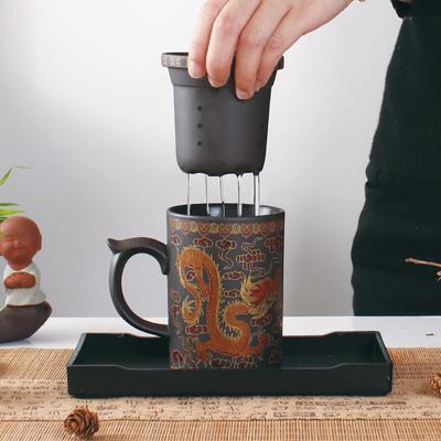 Traditionelle chinesische Teetasse aus lila Ton mit Drachen und Deckel, Sieb, Retro-Teetasse aus Yixing, handgefertigt, Zisha-Teetasse, Geschenkbecher, Becher