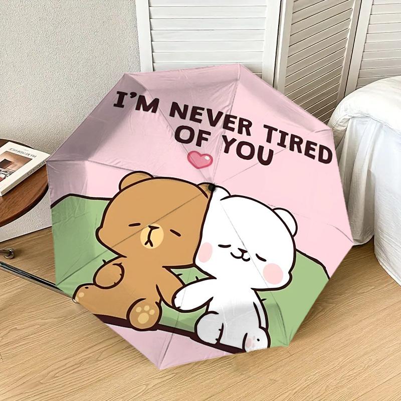 1 шт. Автоматический складной зонт «Медведь и любовь», 8 ребер, железный каркас, компактный портативный зонт, подходит для путешествий, ежедневного использования, на день рождения, подарок для женщин и мужчин 057