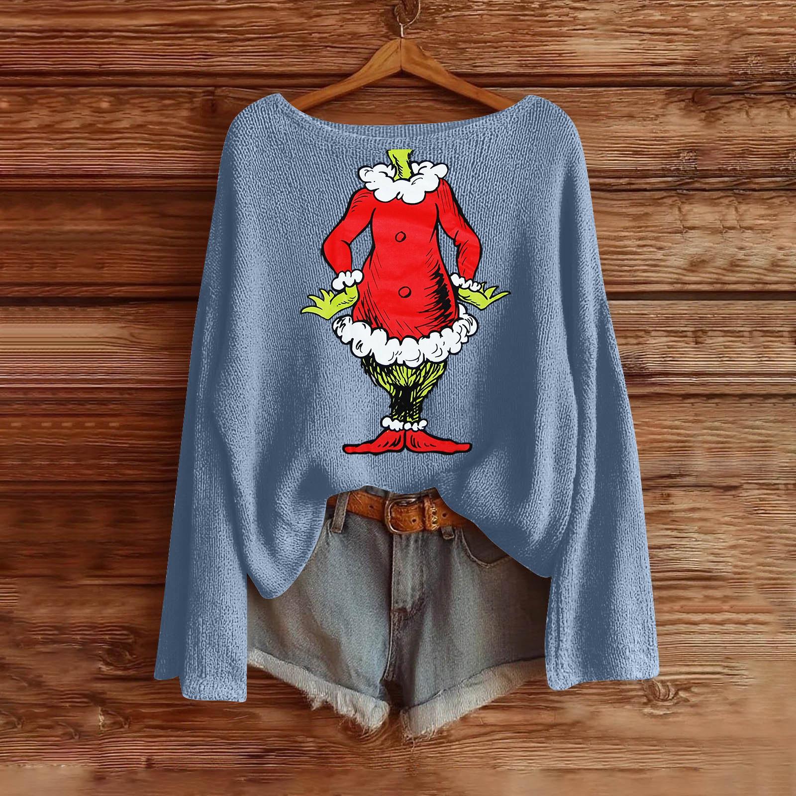 

Женская мода Длинный рукав Рождественский принт Вязаный Длинный рукав На подкладке Длинный рукав XL небесно-голубой