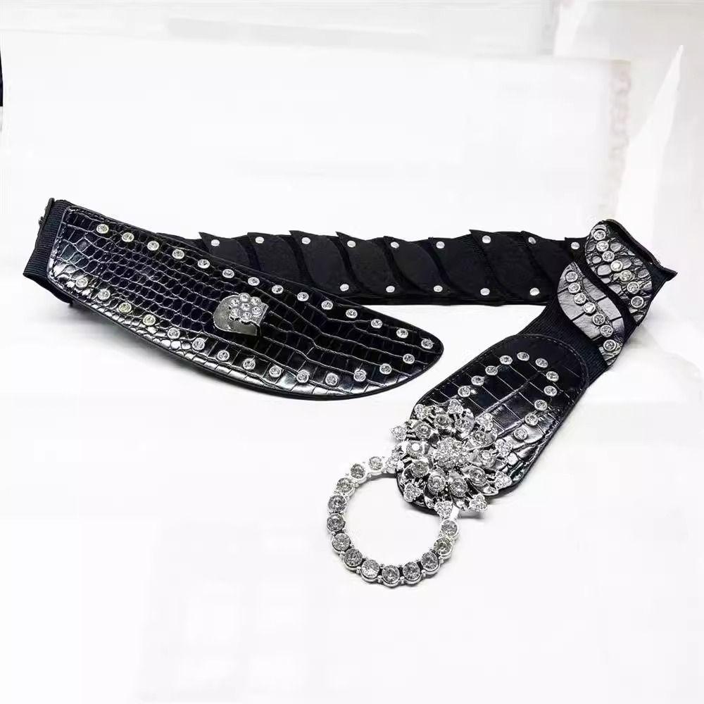 Waist Closure Waist Corset Belts Shiny Wide Rhinestone Belt Elegant Elastic Cummerbunds  Girl