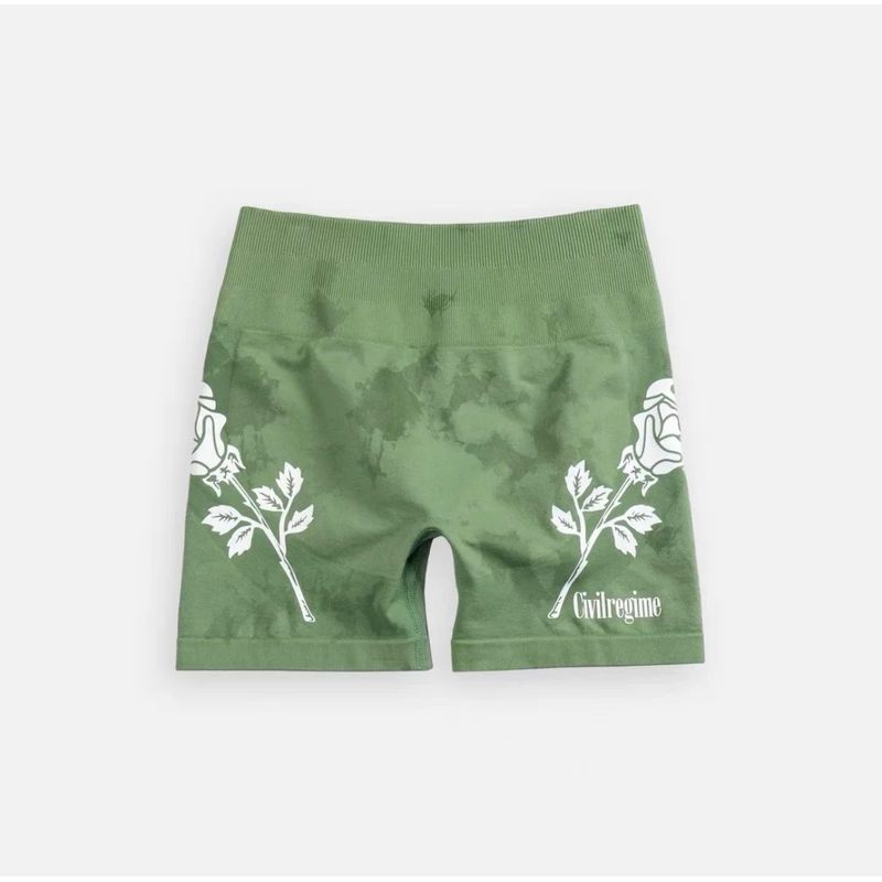 

[Special Offer Big Sale] Civilregime! Green Tie-Dyed Rose Women s Seamless Knitting Fitness High Waist Suit Green shorts L (60.00 kg-70.00 kg