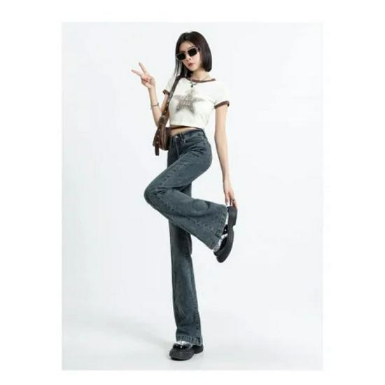 

Women s American Patchwork High-Waist Flare Jeans - Versatile, Slimming, Stretchy, Micro-Flare, Long, Floor-Sweeping Pants XL