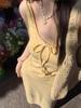 Yellow Floral Spaghetti Strap Slim-Fit Maxi Dress - Women's Japanese Sweet Style Summer Sleeveless Tank Dress