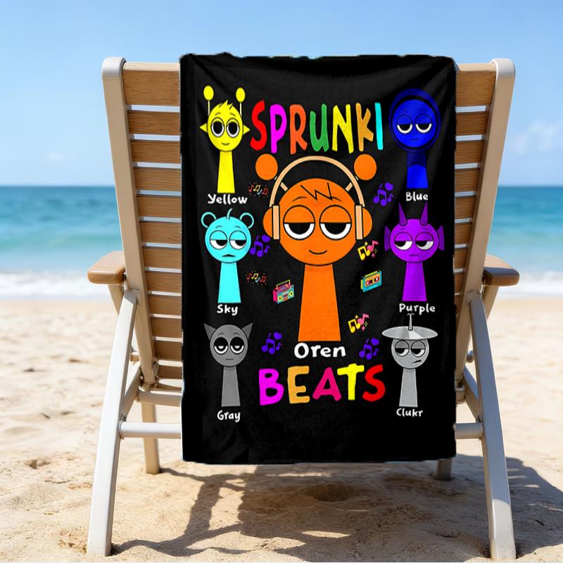 proof beach towel with a Sprunki7 pattern - soft,absorbent,quick-drying,machine washable - perfect for swimming,camping,bathing