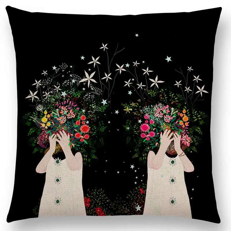 Neueste Kissenbezüge für kleine Mädchen mit Blumenmuster, verträumter Garten, Fantasienacht, Sofakissenbezug für Mädchen