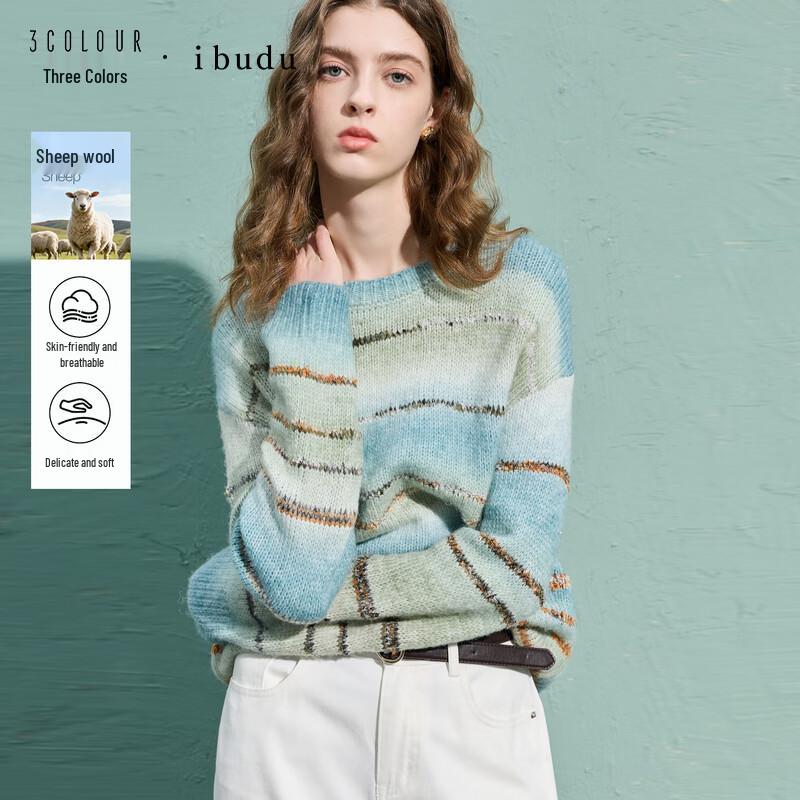 Sancai Women s Striped Round Neck Knit Sweater L