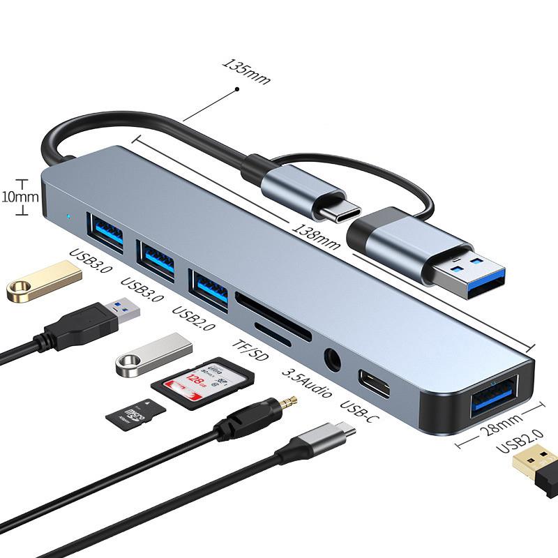 8 In 2 USB C HUB USB 3.0 Type C Docking Ststion 5Gbps High Speed Transmission USB Splitter Type C To USB OTG Adapter