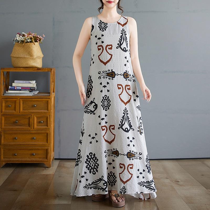 Sleeveless Plus Size Cotton Vintage Floral New In Dresses for Women Casual Loose Long Summer Dress