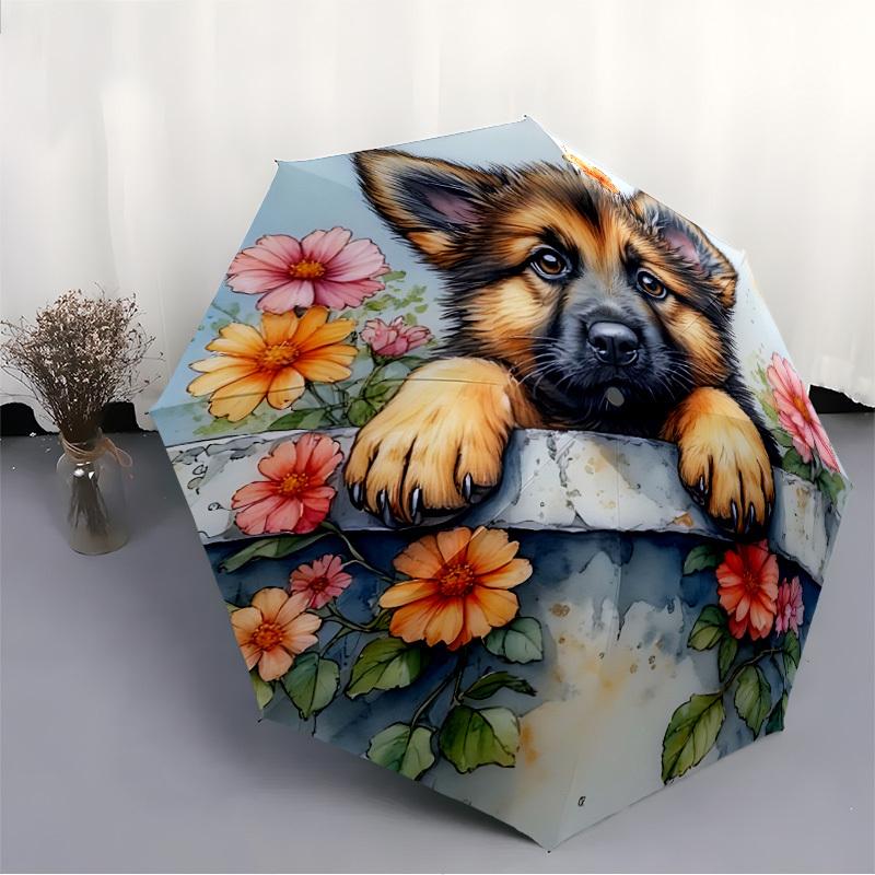 1pc Dog Flowers Automatic Open/close Folding Umbrella, Compact Portable Travel Umbrella, Cute Umbrella, Durable Construction yy260328023