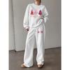 Women's Crewneck Sweatshirt & Drawstring Straight-Leg Pants 2-Piece Set, Christmas Print Sweatshirt & Wide-Leg Pants Lounge Set – Cozy