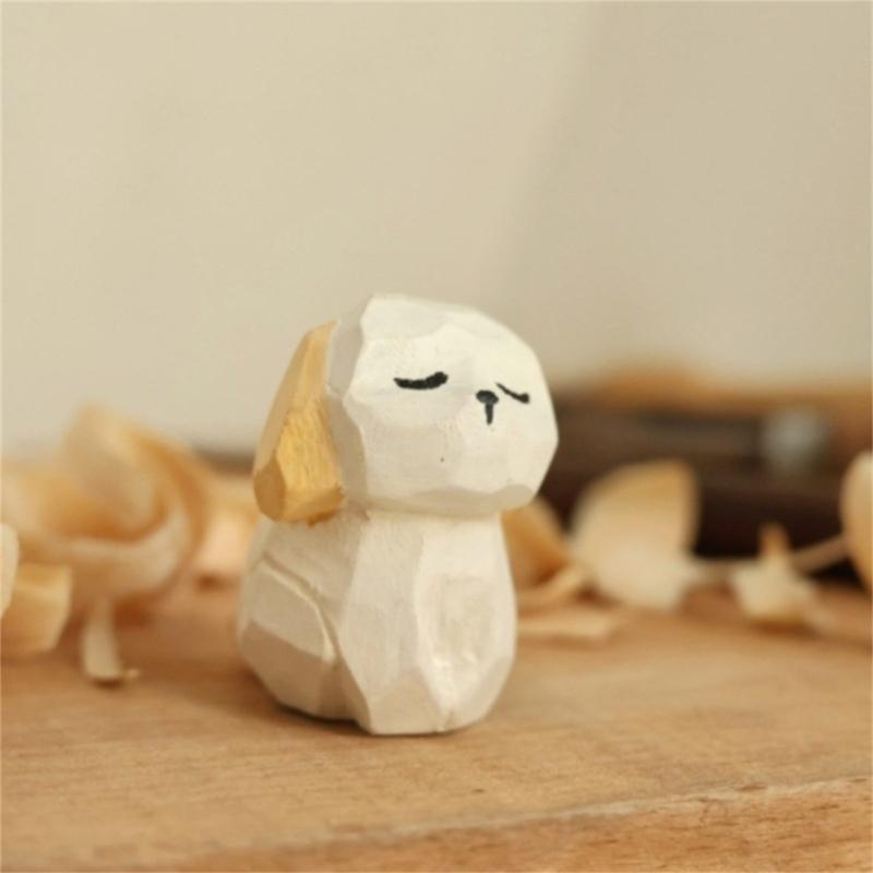 Hand Carved Cats/Dog/Sheep/Bunnies Figurines Table Decoration for Living Room,Bathroom Wooden Animal Statue Home Decors