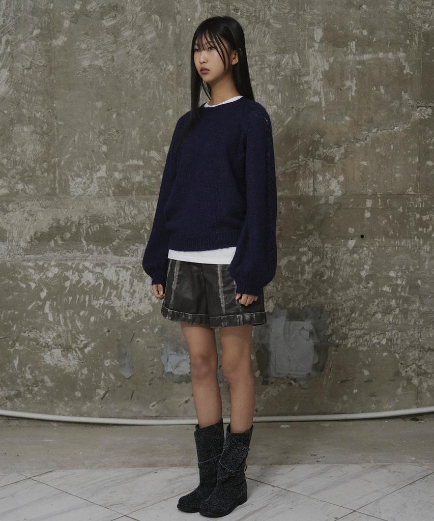 ERER Balloon Sleeve Scallop Knit Navy