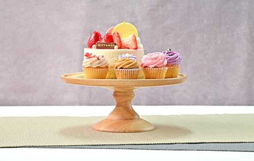 Swanson Shoji Wooden Cake Stand, Medium, Rubberwood, 21.5cm Diameter x 9.5cm Height, Compote Dish, Natural, KS-105