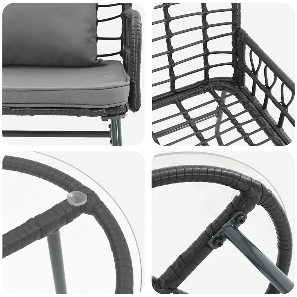 Garden Dining Set 3 pcs Black and Anthracite Poly Rattan