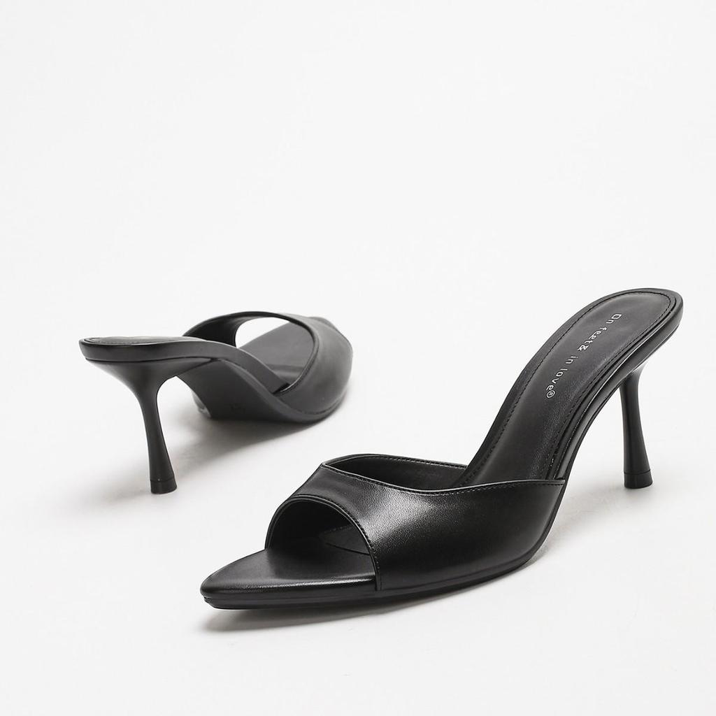 Mules da Donna Stile Europeo e Americano con Tacco Alto a Spillo, Punta Aperta e Una Fascia